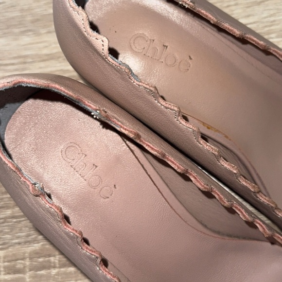 Chloe Lauren Scalloped Leather Block Heels Pumps Size 35/5 - Picture 7 of 13